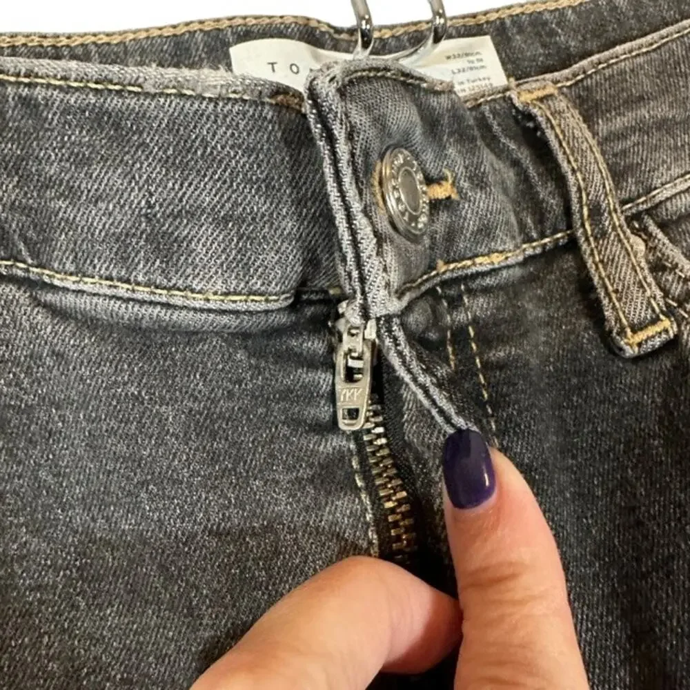 Topshop Jamie Women’s Black Shark Bite Hem Denim Jeans Cotton Blend Size 32
